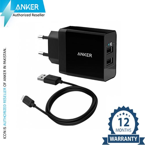 Anker 24W 2-PORT USB CHARGER & MICRO CABLE-BLACK